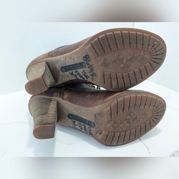 TIMBERLAND Earhkeepers Women’s Field Boot Lace Up Brown sued Leather Heels sz 7 - Picture 13 of 14